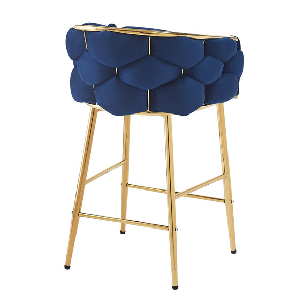 English Elm Christopher Knight Home® - 28'' Velvet Counter Stools Set of 2 with Gold Iron Frame, Plush Back & Footrest for Kitchen Dark Blue N780P199861B