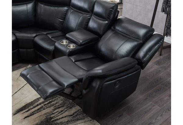 English Elm JUPITER Black Leather Sectional with Blue LED Lighting, Dual Recliners, 63" Total Recline Elegance B201S00129