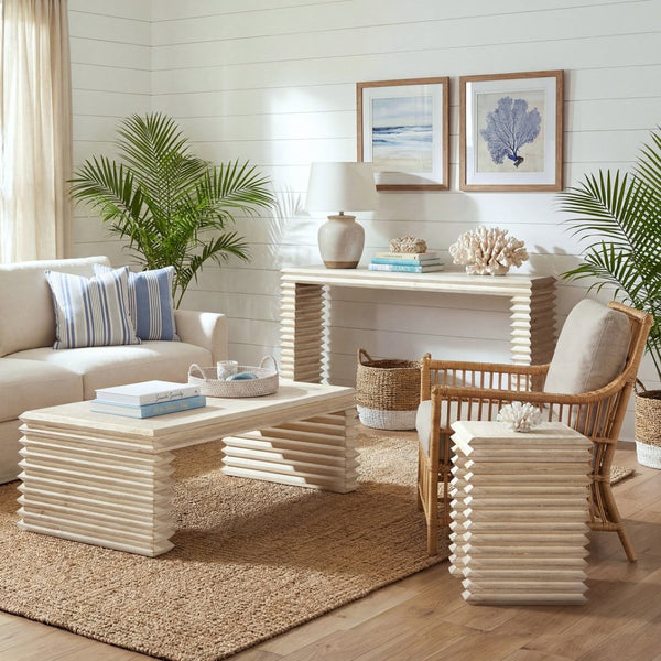 English Elm Veda Reclaimed Pine Whitewashed Geometric Console Table Sculptural Entryway Accent B2719P485495