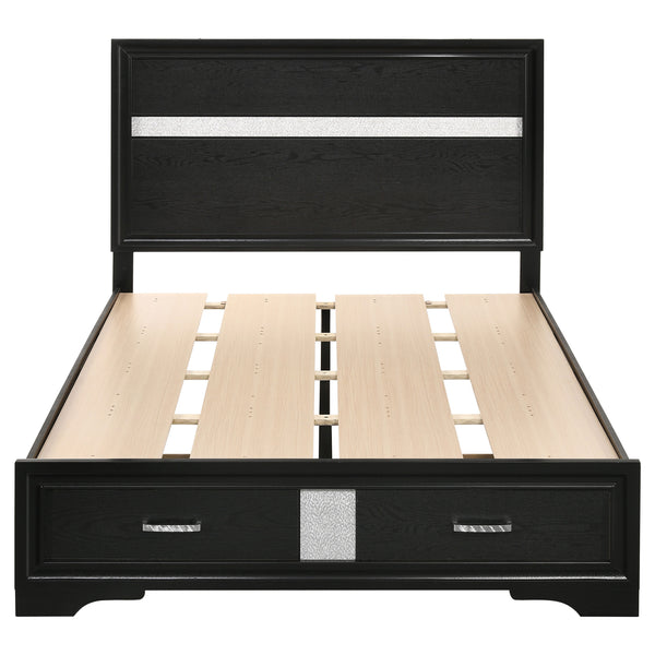 English Elm Urbana Black Full Storage Panel Bed with Crystal Pulls & Glitter Trim, Slatted Platform, Drawers Included B062S00696