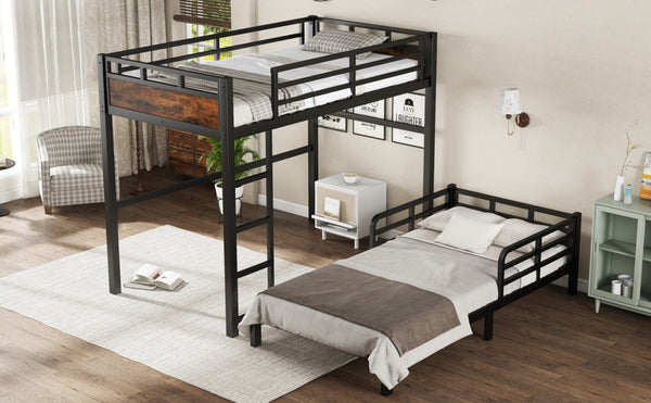 English Elm Twin Xl Solid Pine Loft Bed with Built-in Led Lighting and Storage Shelves W1580S00442