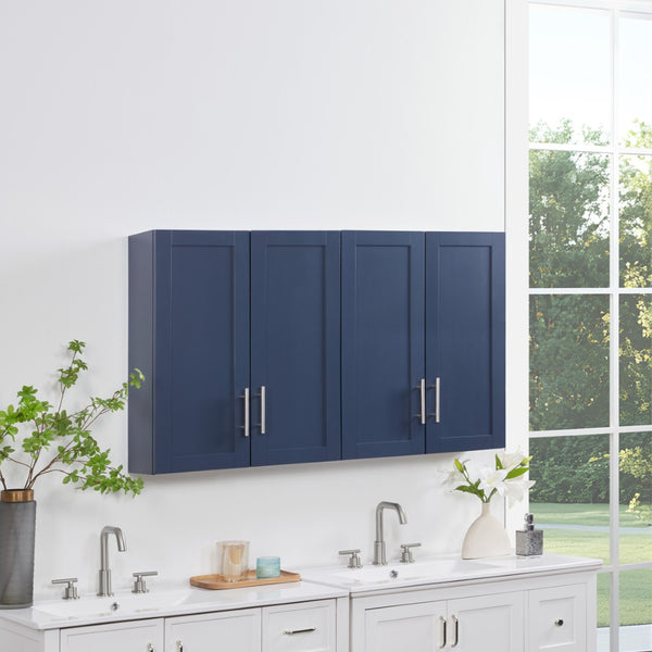 English Elm Wood Hanging Cabinet With Doors – Stylish Blue Storage Solution For Home Or Office Organization W914P292875-GIGA