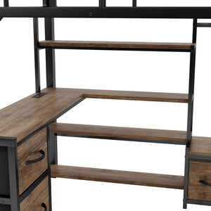English Elm Full Size Loft Bed With Integrated Desk, Storage Shelves & Wardrobe - Perfect For Small Spaces! W2593S00032
