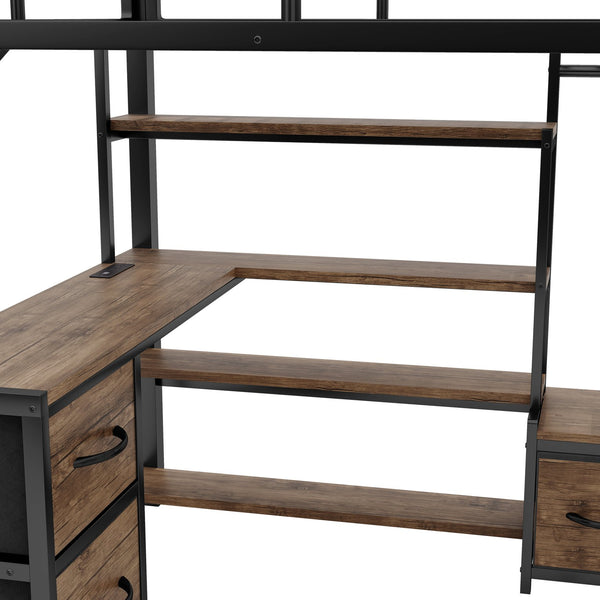 English Elm Full Size Loft Bed With Integrated Desk, Storage Shelves & Wardrobe - Perfect For Small Spaces! W2593S00032