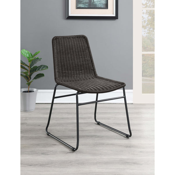 English Elm Dacy Brown Faux Rattan Metal Dining Side Chair Set of 2 — Textured Warm Finish, Sleek Metal Sled Base B062P344939