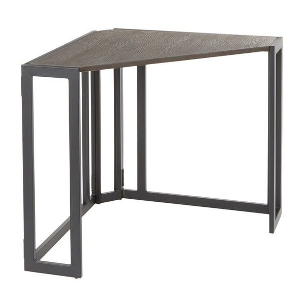 English Elm Roman L-shaped Corner Desk with Espresso Bamboo Top and Black Powder-coated Steel Frame B202P223961