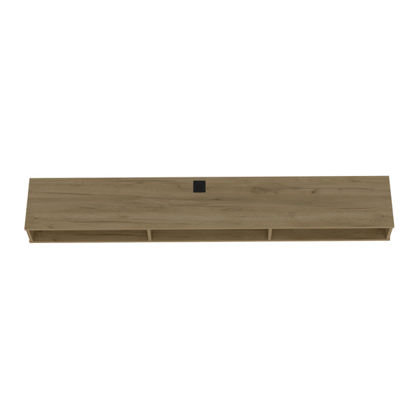 English Elm Tv Stand with Three Open Shelves for Media Storage and Decor, Slim Profile, Eco-Friendly Engineered Wood Natural Wood 75.98 L x 16.14 W x 3.15 H B097P296833
