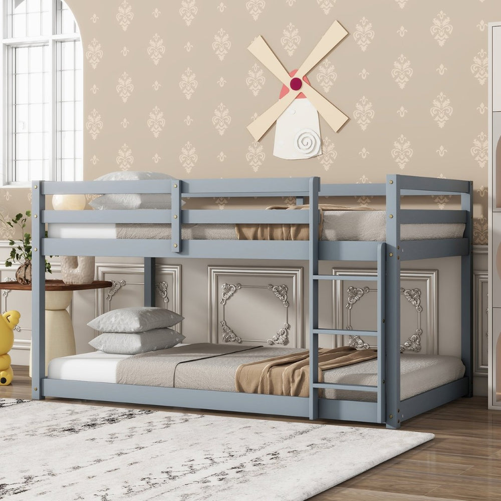 English Elm Solid Wooden Twin Over Twin Bunk Bed In Grey - Durable Rubberwood, Reinforced Slats & Built-In Ladder W504P191663-GIGA