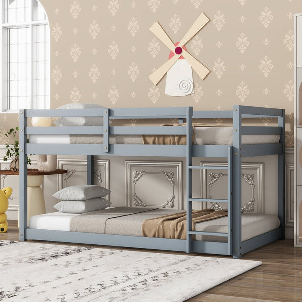 English Elm Solid Wooden Twin Over Twin Bunk Bed In Grey - Durable Rubberwood, Reinforced Slats & Built-In Ladder W504P191663-GIGA