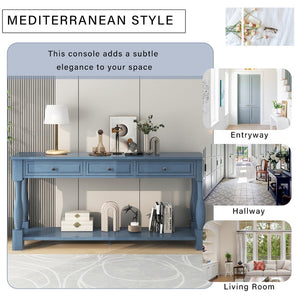 English Elm Trexm Distressed Entryway Console Table Three Drawers Open Shelf Mediterranean Wood Navy N715P372052M
