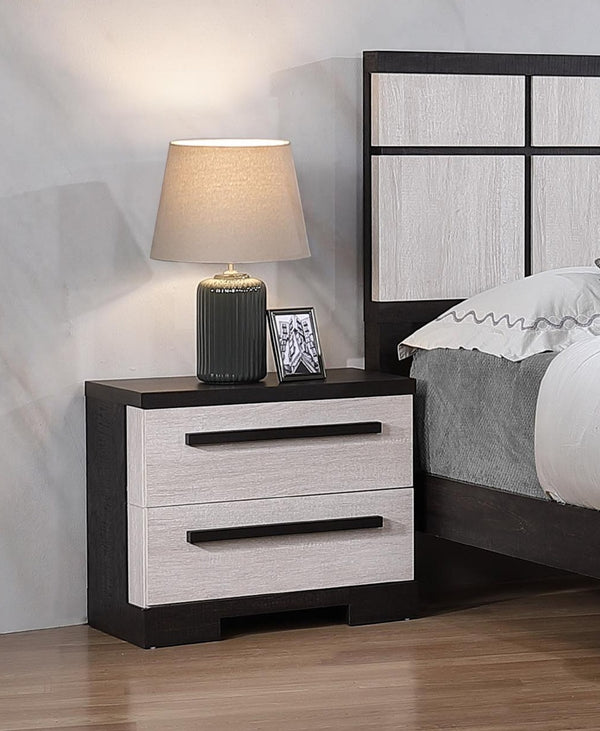 English Elm 1pc Contemporary 2-Drawer Nightstand Gray Wood Finish Compact Bedroom Storage Table with Sleek Design Black White 29 L x 19.1 W x 26 H B011P210424
