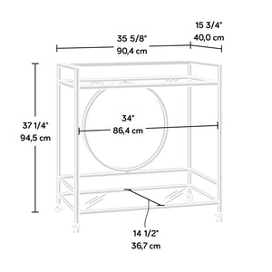 English Elm Contemporary Rolling Bar Cart with Tempered Glass Shelves and Gray Metal Frame B356P367947