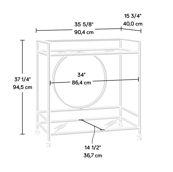English Elm Contemporary Rolling Bar Cart with Tempered Glass Shelves and Gray Metal Frame B356P367947