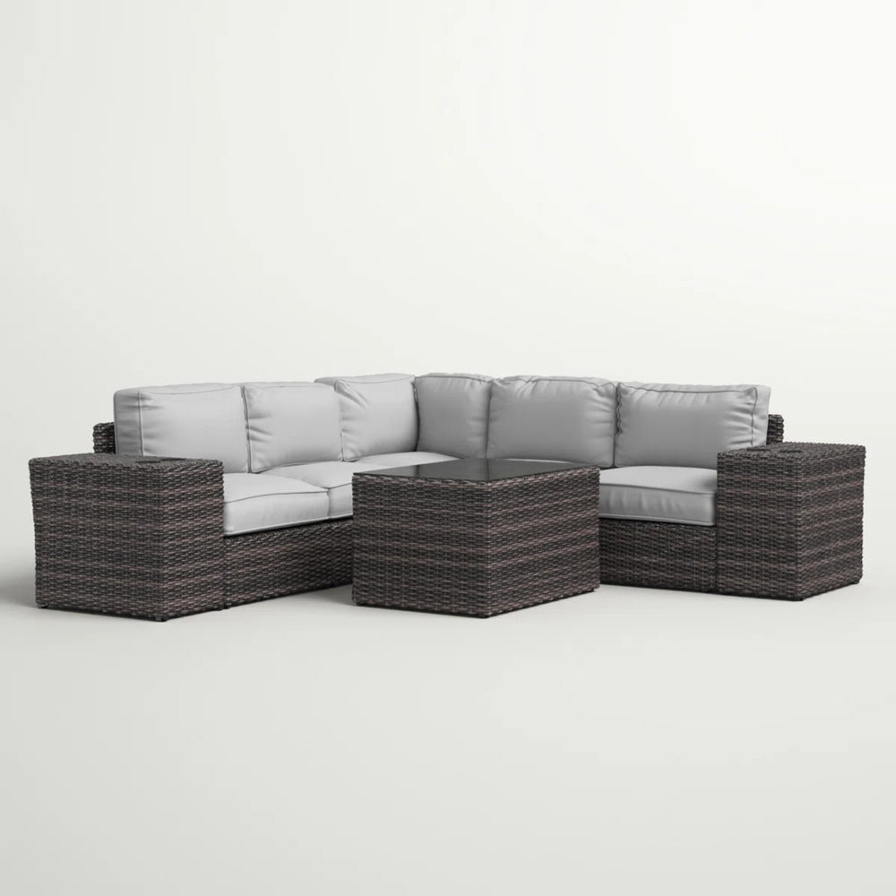 English Elm Fully Assembled Rattan Wicker 8-Piece Outdoor Sectional Set For 4 With Cushions & Side Tables B120S00182