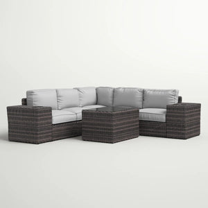 English Elm Fully Assembled Rattan Wicker 8-Piece Outdoor Sectional Set For 4 With Cushions & Side Tables B120S00182