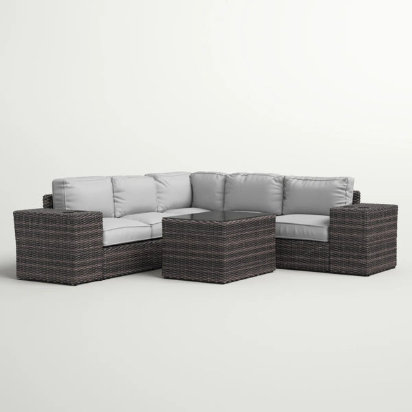 English Elm Fully Assembled Rattan Wicker 8-Piece Outdoor Sectional Set For 4 With Cushions & Side Tables B120S00182