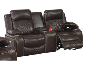 English Elm Power Motion Loveseat - Contemporary Brown Gel Leatherette With Usb, Cup Holders & Storage Arms B011S01066-GIGA