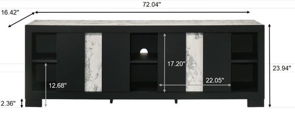 English Elm 1pc Modern Entertainment Console with Industrial Edge, Grey Wood Finish, Open Shelf & Two Drawers Black,White 19.69 L x 75 W x 26.38 H B2741P295470
