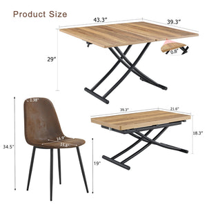 English Elm Table and Chair Set Adjustable Height Mdf Wood Grain Top with 4 Upholstered Seats Brown+Black W1151S04091