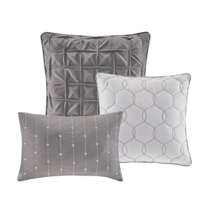 English Elm 7 Piece Printed Seersucker Comforter Set - Modern Grey Ensemble For Queen Bed With Decorative Pillows B03597114