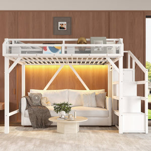 English Elm Full Xl Over Twin Triple Metal Bunk Bed with Storage Stairs and Shelves Black White W1580S00408
