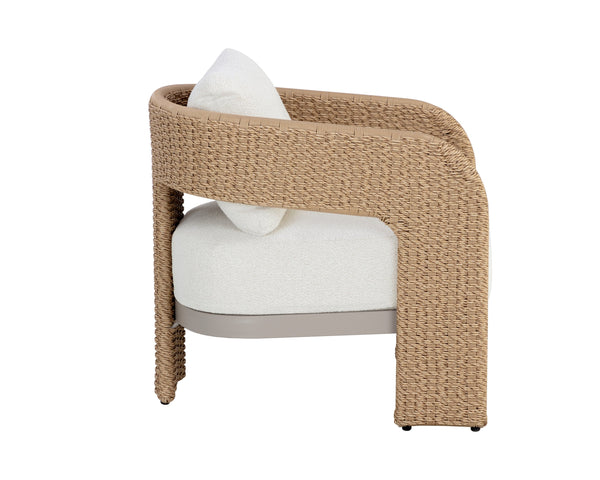 Sunpan Pylos Lounge Chair - Stylish Geometric Curves with Durable Wicker and Soft Performance Fabric Comfort Natural / Louis Cream
