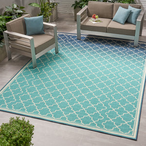 Christopher Knight Home® - Noble House - Laguna Outdoor 7'10" X 10' Ombre Area Rug, Blue and Ivory