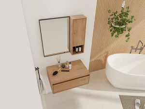 English Elm 30'' Wall Mounted Mirror Cabinet Black Aluminum Frame Soft Close Bathroom Storage W999S00539