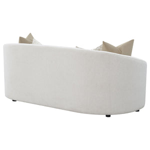 English Elm Rory Latte Bouclé Sloped Arms Sofa with Pillows — Curved Vintage Chic, Plush Comfort, 88.5"W Lounge B062P358205