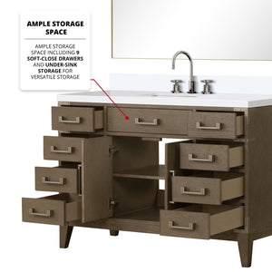 English Elm Grey Oak Single Bath Vanity Set With White Quartz Top & 46" Mirror – Stylish Storage Solution! B2731S01472