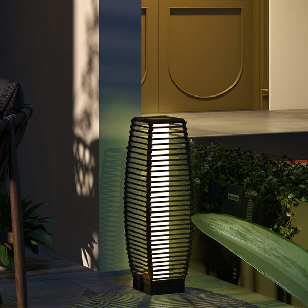 English Elm Outsunny Solar Rattan Pathway Lantern Outdoor Wicker Led Garden Light Auto Dusk Gray W2225P174045