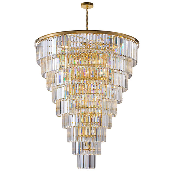 English Elm 48-Inch Gold Tiered Crystal Chandelier — 45-Light E12, 580 Crystal Rods, Mirror Finish, Dramatic Foyer Statement W2869S00030