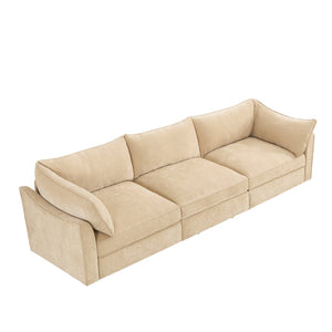 English Elm 3-Seater Sofa With Storage Drawers, Crescent Armrests & Soft Wheat Chenille For Modern Living Spaces W3041S00175