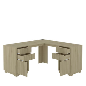 English Elm L Shaped Corner Desk with Storage Cabinet and Built in Charging Station for Home Office W1321S00038