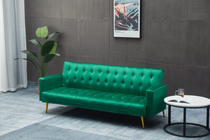 English Elm Sofa Bed Velvet Upholstered Convertible with Gold Metal Legs for Studio Spaces Green B205P246431