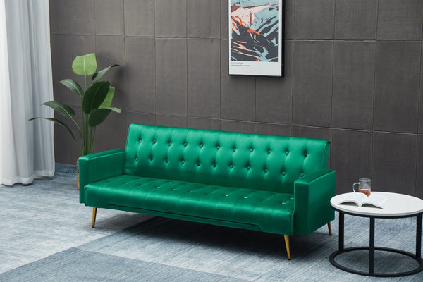 English Elm Sofa Bed Velvet Upholstered Convertible with Gold Metal Legs for Studio Spaces Green B205P246431