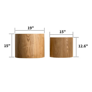 English Elm Nesting Round Coffee Tables Set Tree Ring Veneer Organic Modern Accent for Living Room W1435P254288
