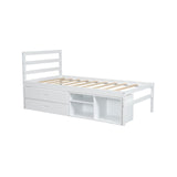 English Elm Twin Size Wood Platform Bed With Removable Storage Shelves, Built-In Two Storage Drawers For Added Convenience, White