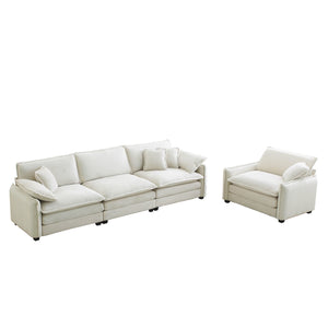 English Elm Mid-Century Modern Sofa Set - 3-Seater & Single Seat With Plush Pillows, Ergonomic Comfort & Style W714S00689