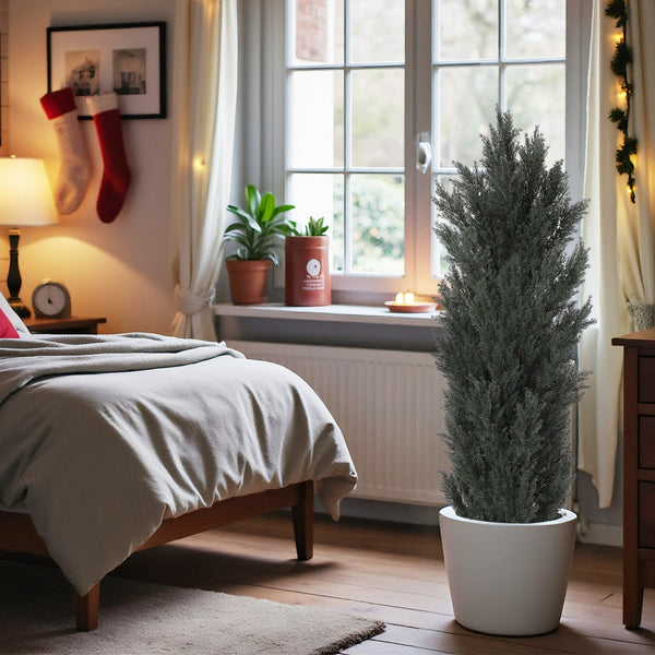 English Elm 5ft Faux Cypress Trees Set of 2 Realistic Tall Greenery for Entryway or Patio W2945P322200