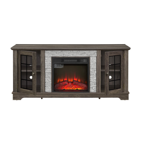 English Elm 58" Modern TV Stand with 18" Electric Fireplace, Faux Stone Mantel, Ample Storage & Cable Management for Living Room Comfort and Style Grey W2275S00027
