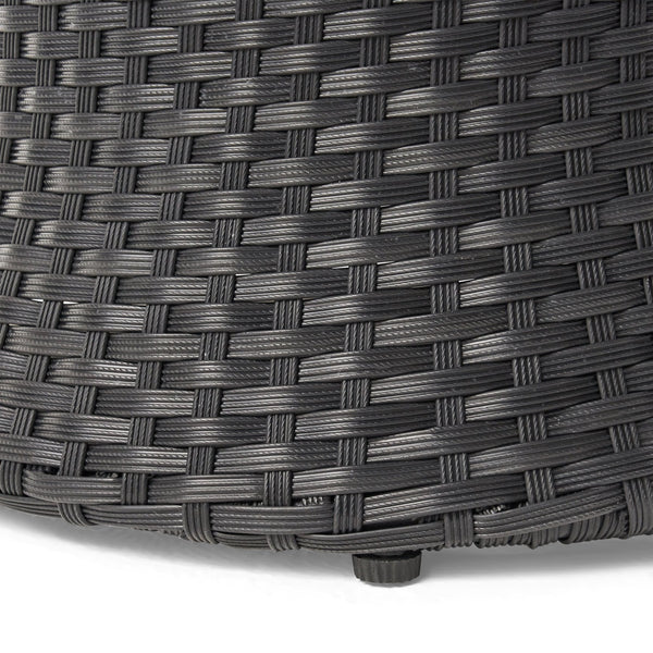 English Elm Christopher Knight Home® - KONO Woven Outdoor 3-Piece Patio Chat Set with Aluminum Frame, Tempered Glass Table, Cushions Black+Ivory 53142.00ALU