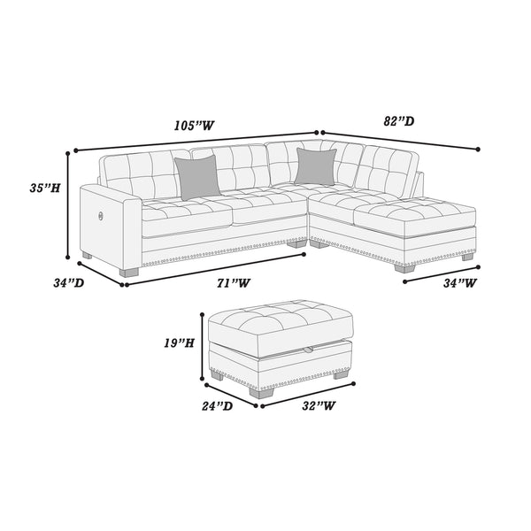 English Elm Living L-Shaped Sectional Sofa Set with Reversible Chaise, Tufted Burlap Fabric, Storage Ottoman, USB Port Beige,Neutral 34 L x 26 W x 65 H B011S01776
