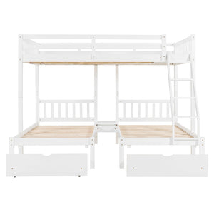 English Elm Full Over Twin Triple Bunk Bed Pinewood Frame with Storage Drawers and Guardrails LT000343AAK-2
