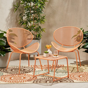 English Elm Christopher Knight Home® - ELBA Modern Mesh Shell Chat Set with Powder-Coated Iron Frame, Retro Minimal Outdoor Seating Orange N775P250740O