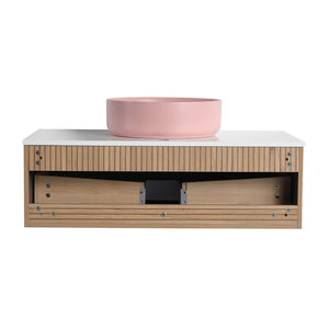 English Elm 36'' Floating Wall Mounted Vanity with Art Ceramic Vessel Sink and Soft Close Drawer W999S00364