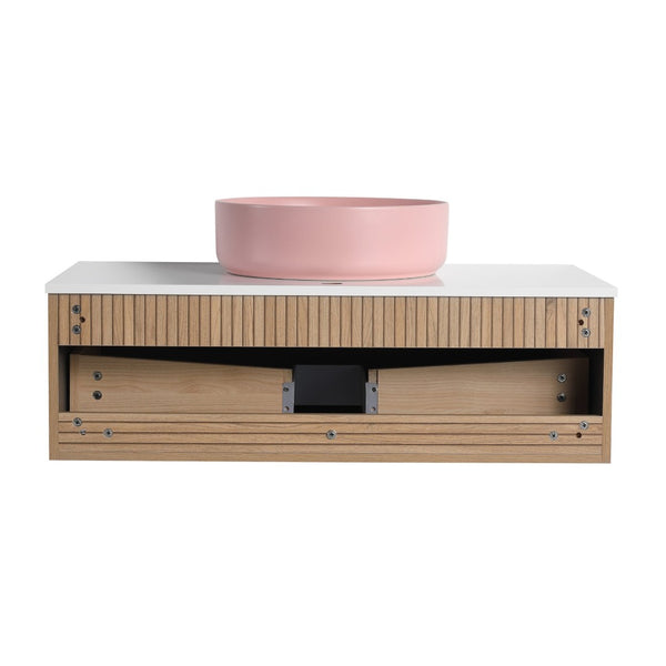 English Elm 36'' Floating Wall Mounted Vanity with Art Ceramic Vessel Sink and Soft Close Drawer W999S00364