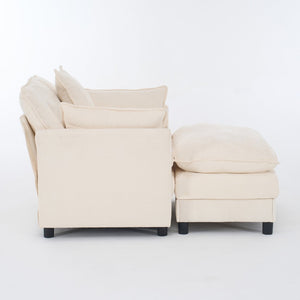 English Elm 39.4" Chenille Club Chair with Ottoman Solid Wood Frame for Living Room or Bedroom Beige W3244P392643