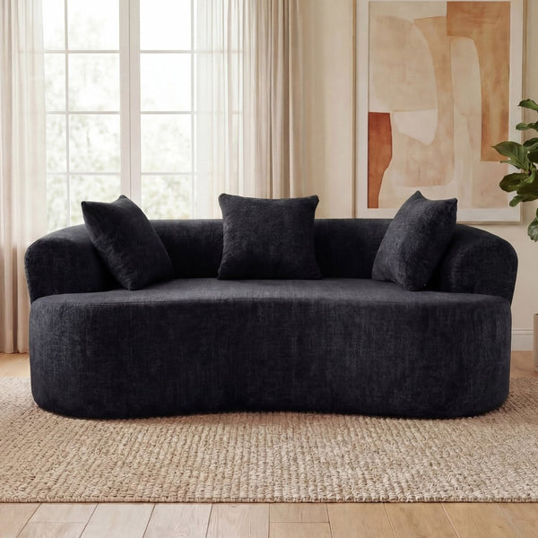 English Elm Crescent-shaped Curved Chenille Loveseat Low Profile Deep Seat Modern Living Room Sofa Black W5188P450347