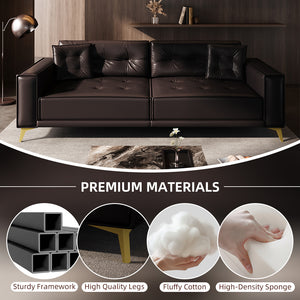 English Elm 92.1"King 3-in-1 Convertible Sleeper Sofa Bed with Tufted Faux Leather, Ultra-Wide Arms, 4-Seater Couch Dark Brown W1885S00210